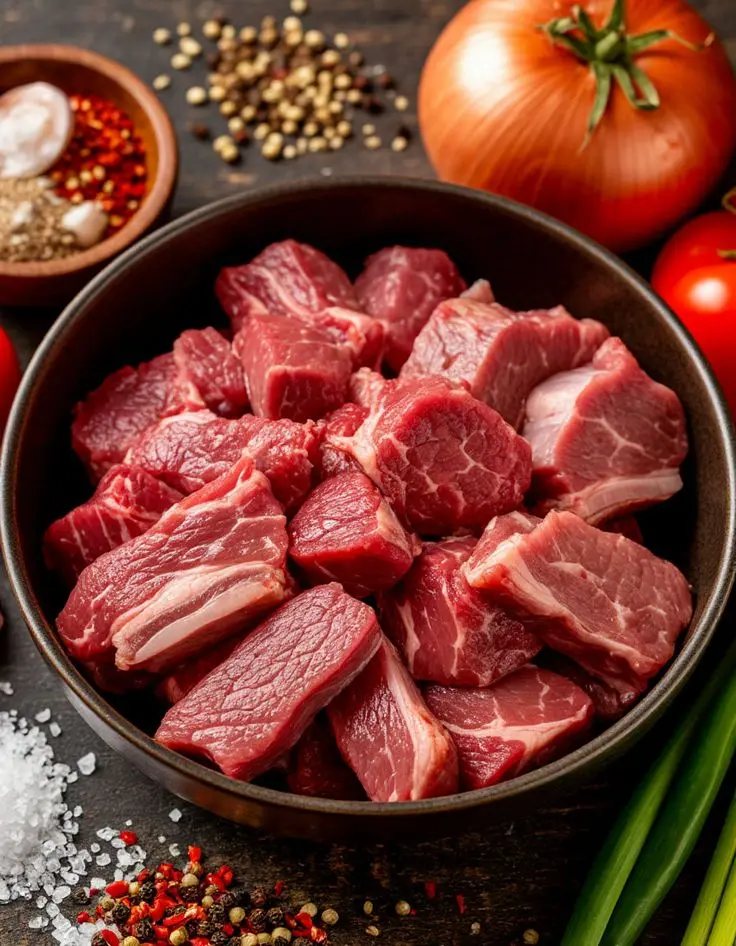 Beef Boneless Kebab cut (Kerala Cut) with Fat 500gm & 1kg (500g)